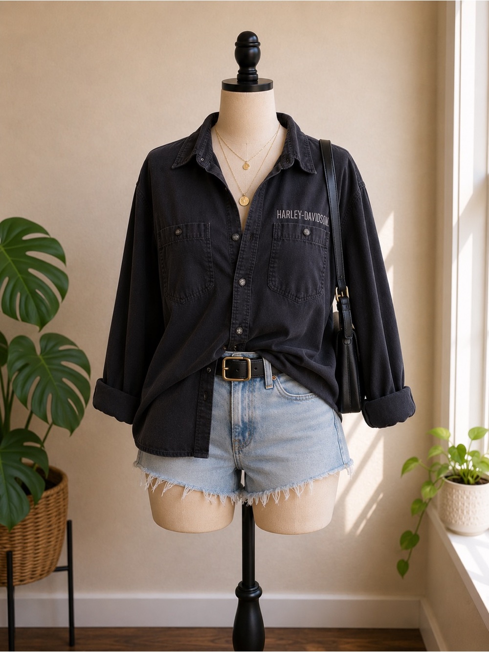 Harley-Davidson Black Button Up Shirt Small Embroidered MotorClothes